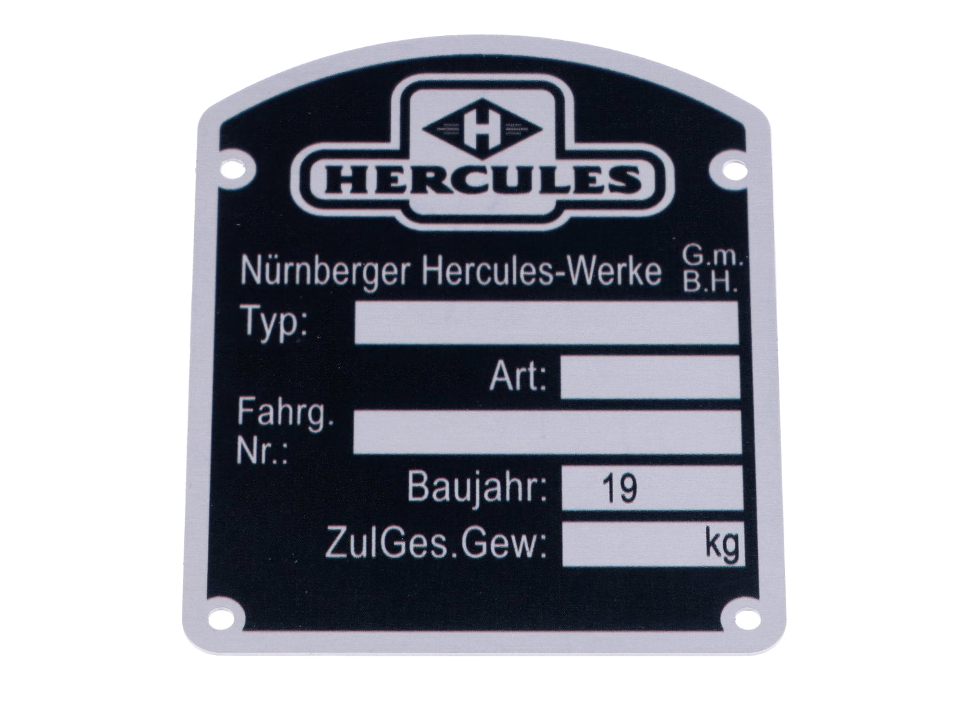 Plăcuță tip cadru MOGA aluminiu 46x57mm pentru Hercules K 50, M1, M2, M3, M4 și alte modele