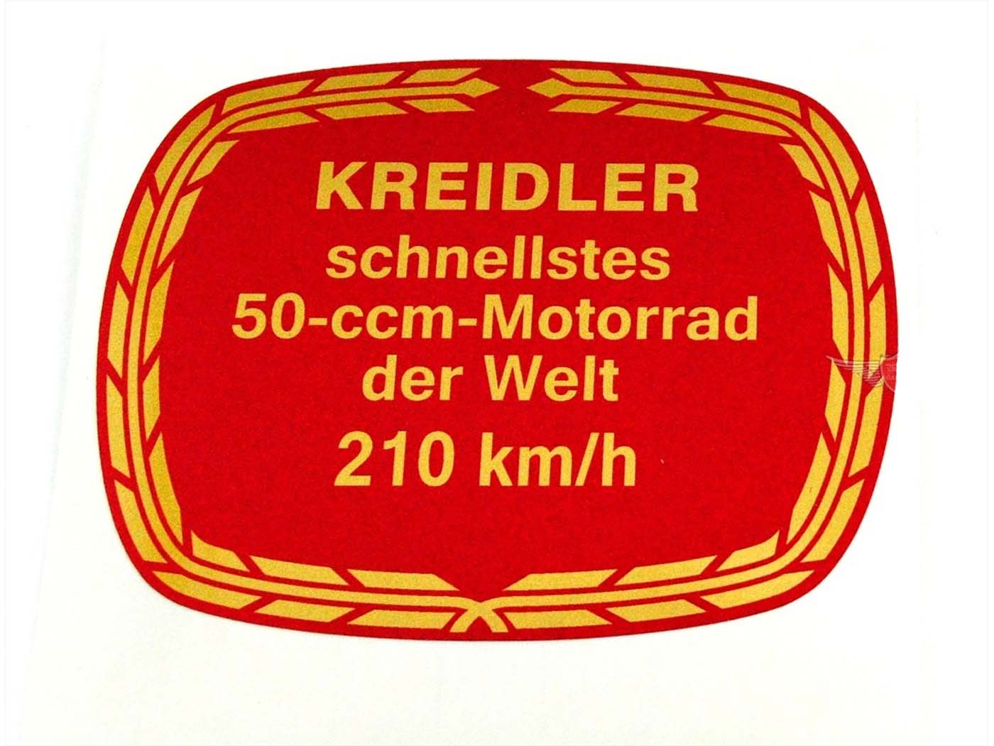 Autocolant culori dimensiuni aprox. 80mm lățime 65mm înălțime roșu galben-auriu pentru Kreidler Florett, Flory, MF, MP, Moped, Mokick și alte modele