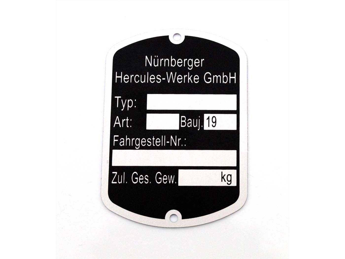 Plăcuță de identificare MOGA aluminiu 50x35mm neagră pentru Hercules Prima, GT, GX, Presto, MX 1 și alte modele
