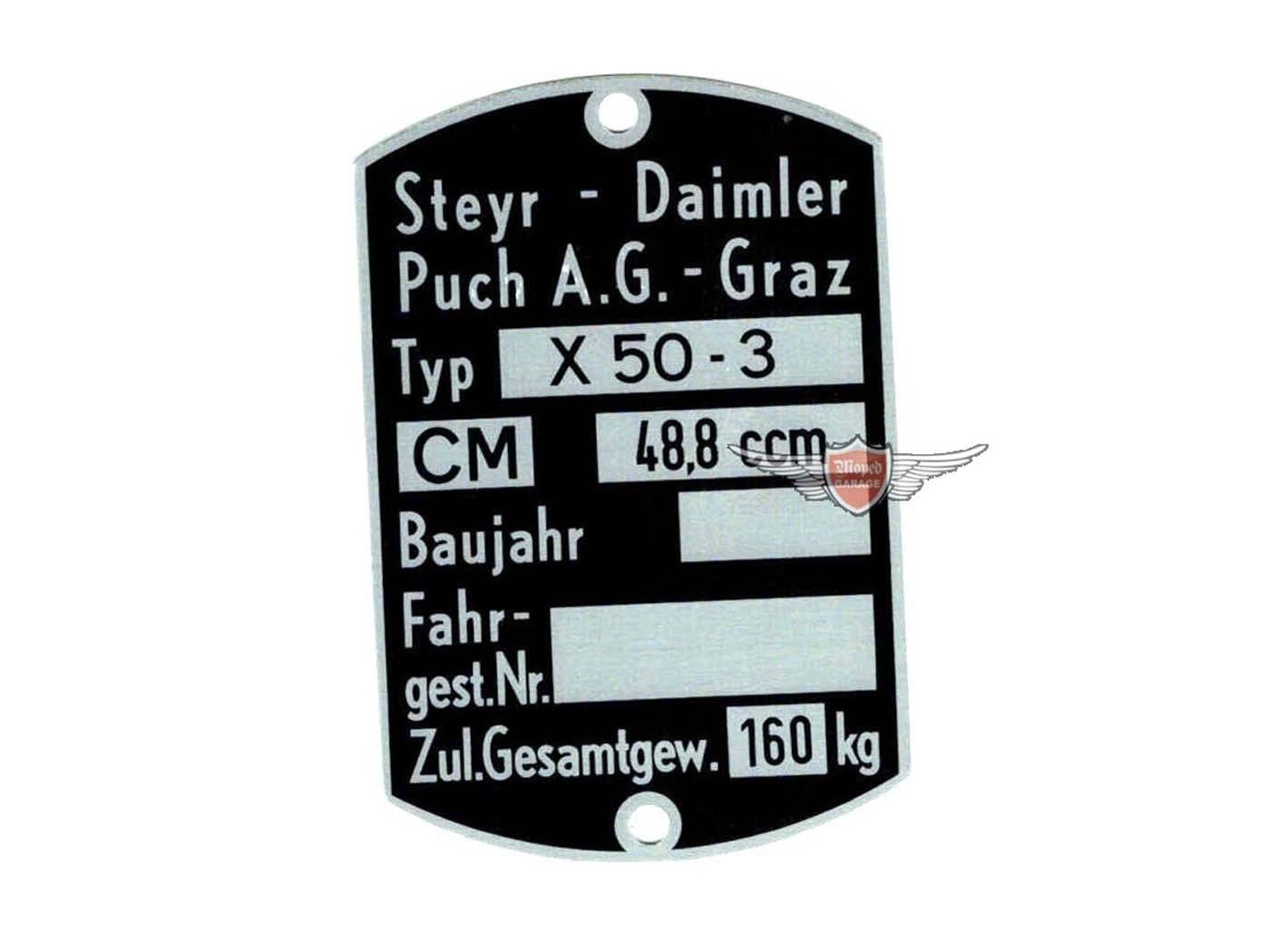 Plăcuță tip blank 60x40mm Puch pentru Puch X 30A (ZA50), X 30 (Z50)