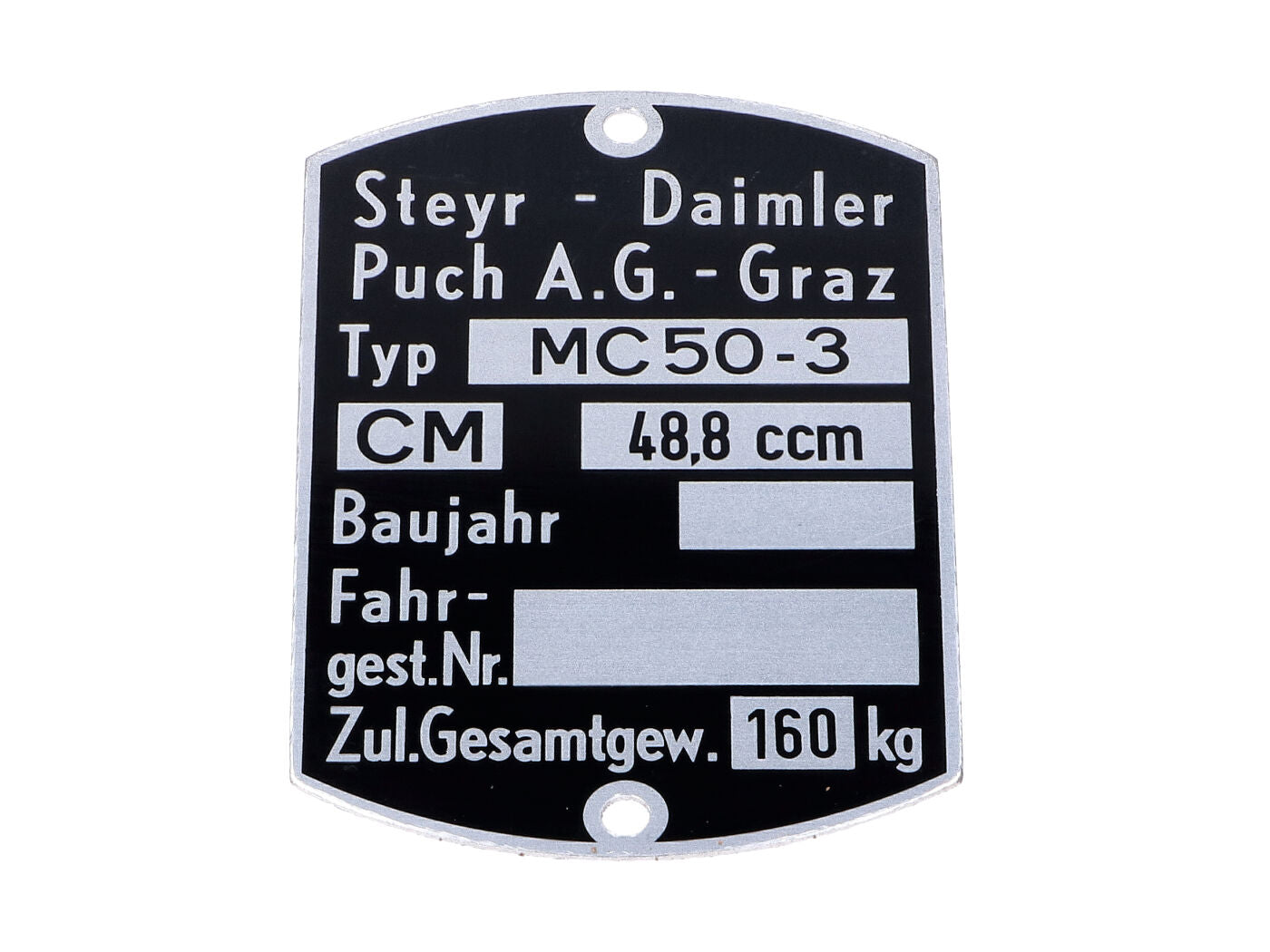 Plăcuță de identificare necompletată 60x40mm pentru Hercules 221 MF/MFH Sachs 50 MC