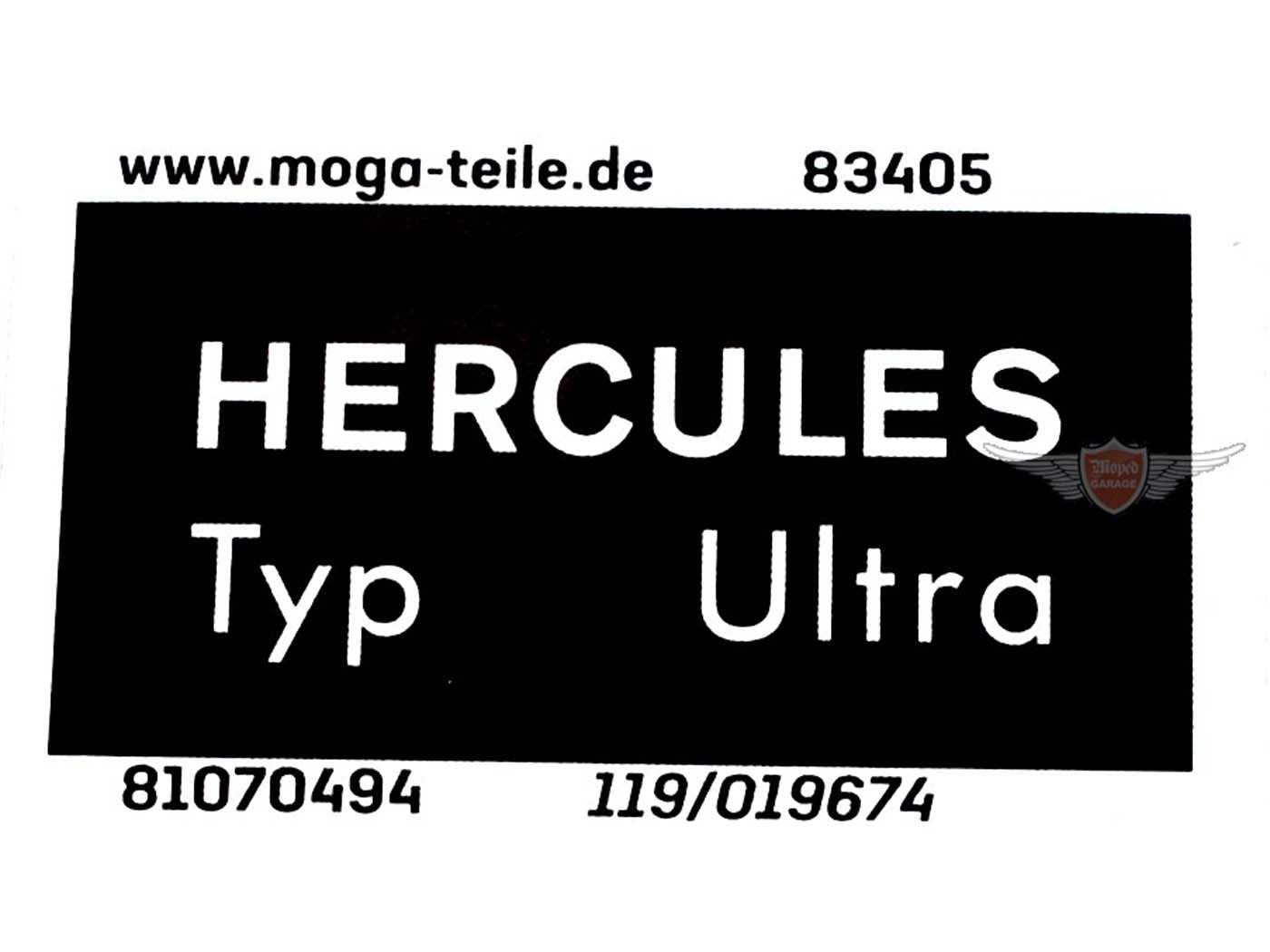 Autocolant cadru MOGA lat 40mm înalt 19mm pentru Hercules K 50 Ultra, K 50 Ultra I LC, K 50 Ultra II, K 50 Ultra II LC, K 50 Ultra III LC