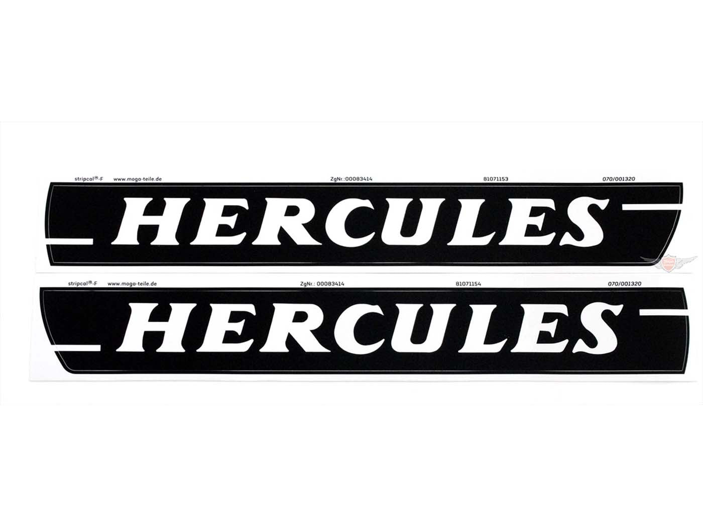 Set autocolante rezervor MOGA 270x34mm negru mat cu text alb pentru Hercules HR 1, Hobby Rider