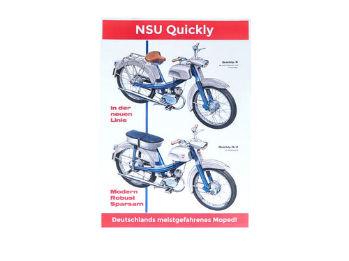 Afiș publicitar retro anii '50-'60 pentru NSU Quickly S 2 Moped