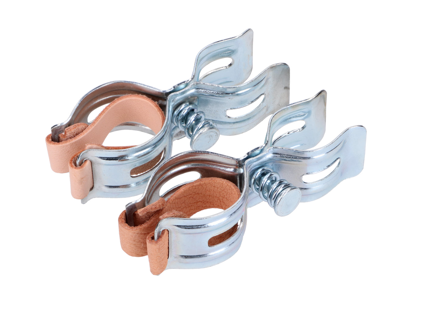 Set cleme suport pompă aer galvanizat cu inserție din piele pentru moped universal