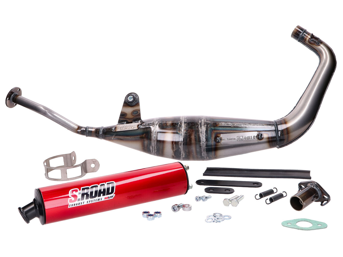 Eșapament MVT Allumage S-Road montaj jos pentru Derbi, Aprilia, Gilera și alte mărci (EBE, EBS, D50B)