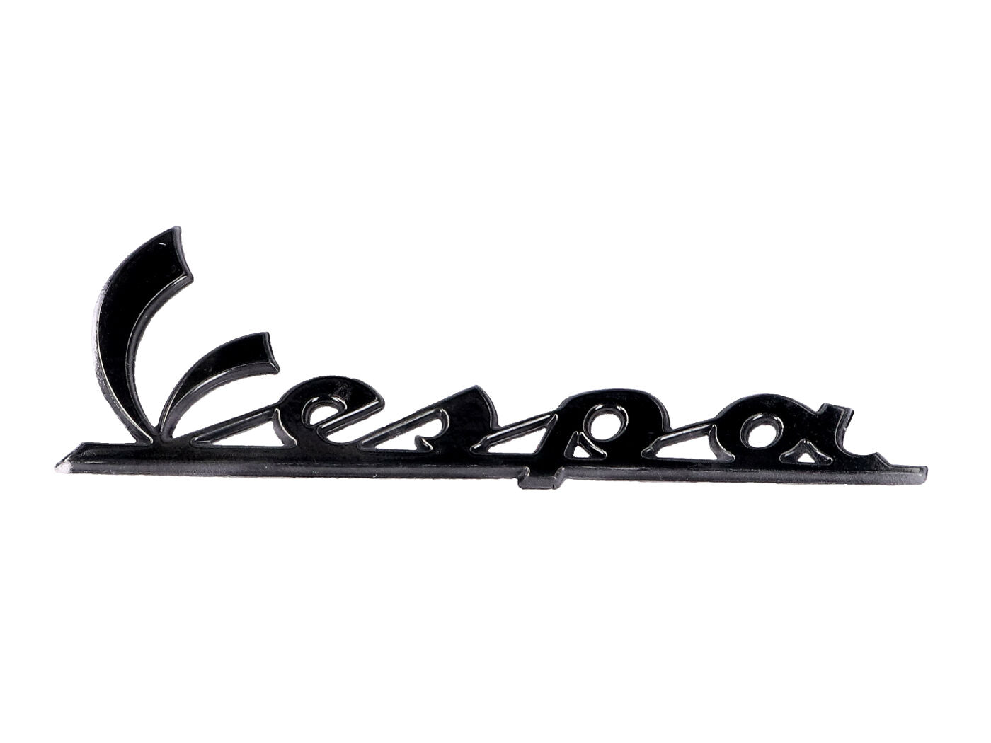 Emblemă Piaggio „Vespa" cromat negru OEM 100x35mm pentru Vespa GT, LX, LXV, S, GTS și alte modele