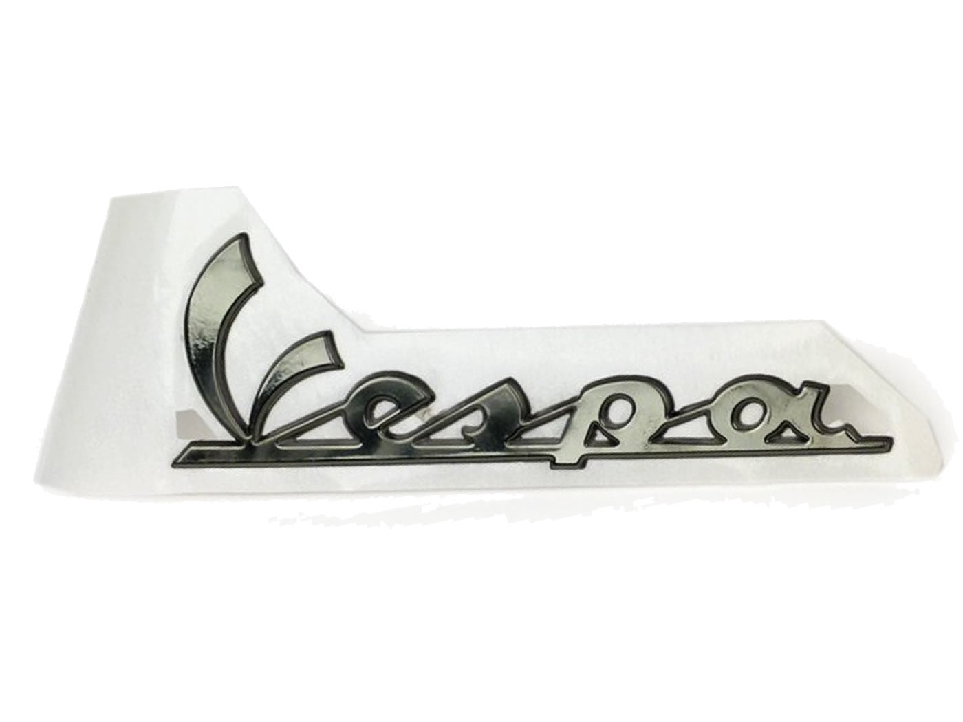 Insignă / Emblemă "Vespa" Piaggio cromat negru OEM 150x50mm pentru Vespa GTS 300 și alte modele