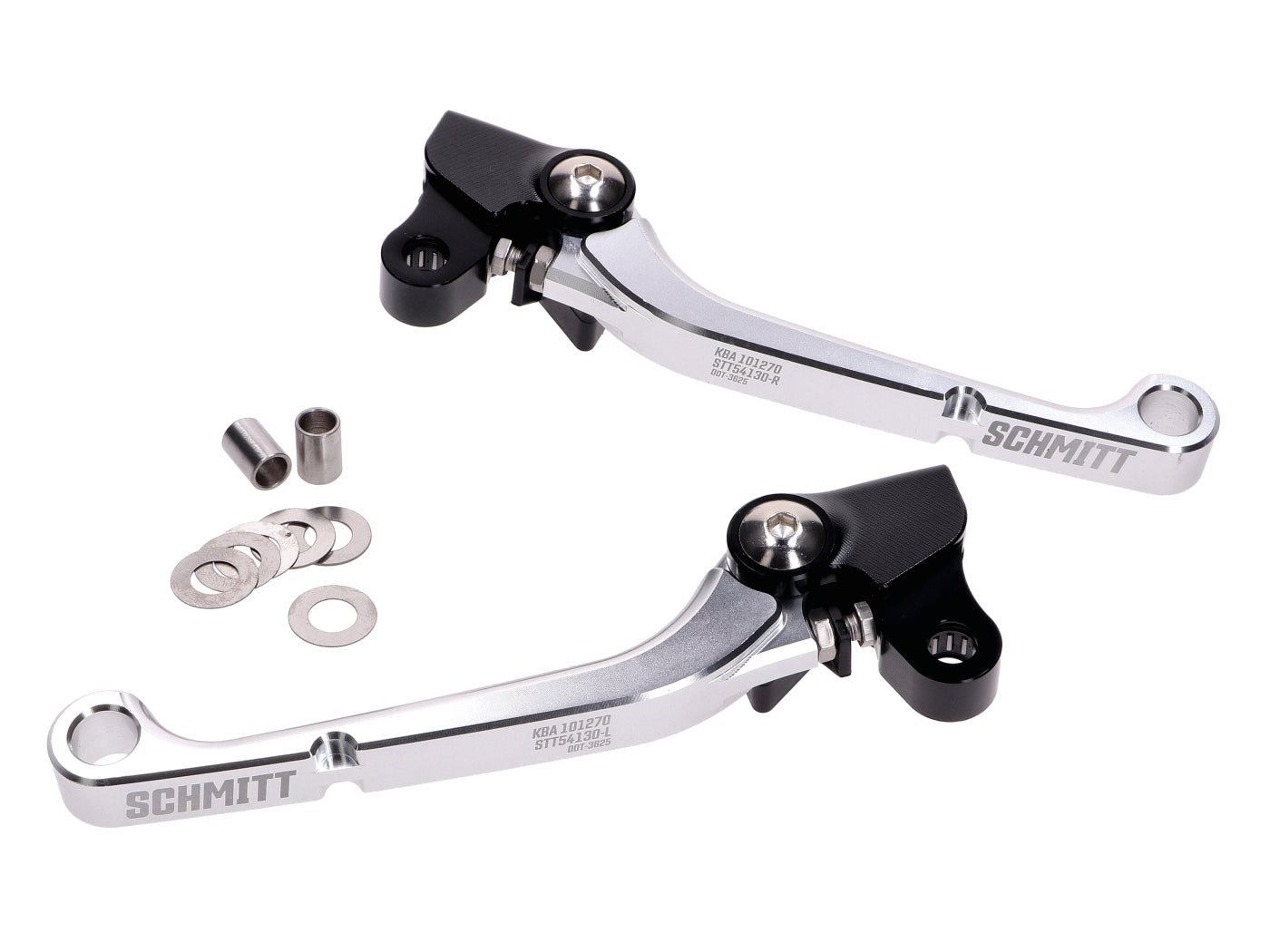 Set manete frână și ambreiaj Schmitt CNC aluminiu negru-argintiu pentru Simson S50, S51, S53, KR51/2, SR50, SR80