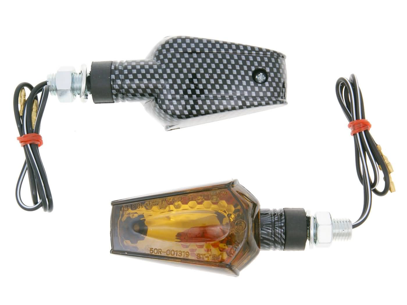 Set semnalizări Vparts M10 aspect carbon Beamer fumuriu, versiune scurtă, universal