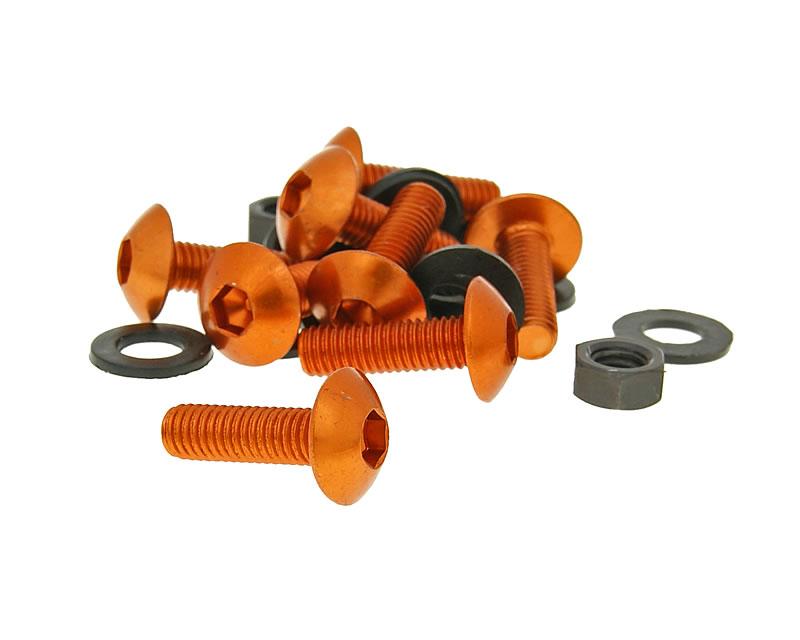 Set Șuruburi Vparts Aluminiu Hexagonal M5x16 cu Piulițe Portocaliu 8 buc Carenaj universal