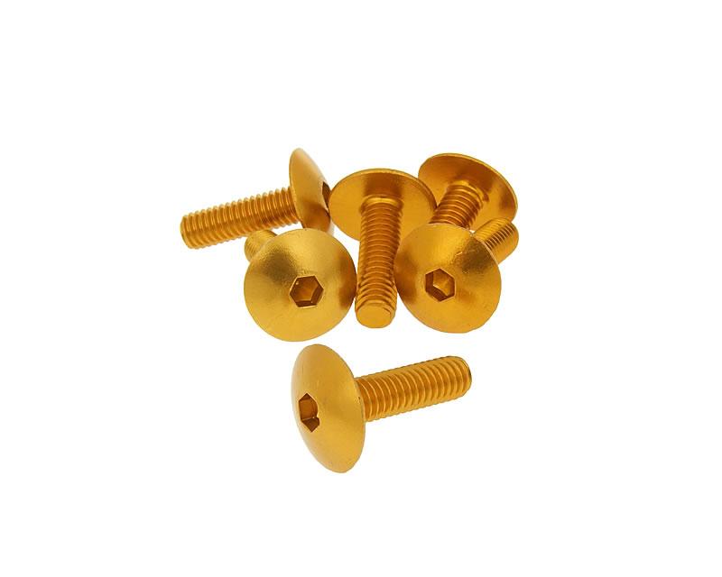 Set șuruburi carenaj Vparts cap hexagonal interior M6x20 aluminiu anodizat auriu 6 buc universal