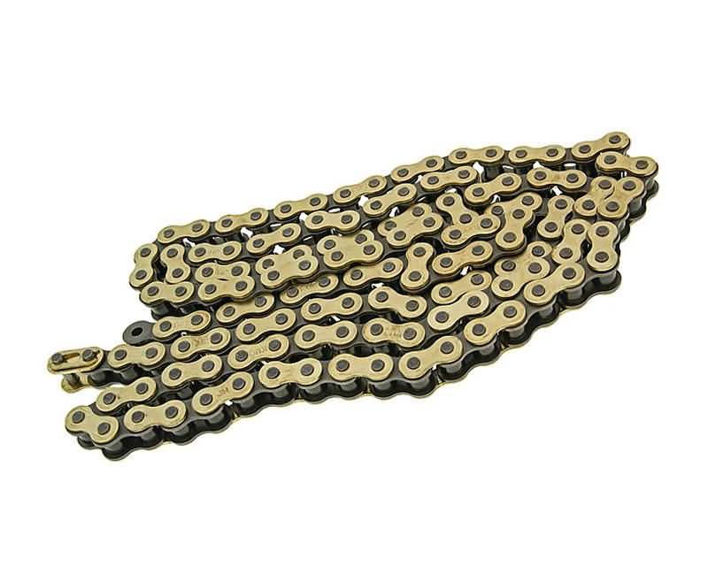 Lanț KMC Chain auriu 428 x 130 cu zală de legătură pentru Hyosung RT 125, RX 125, Kymco Quannon 125 și alte modele