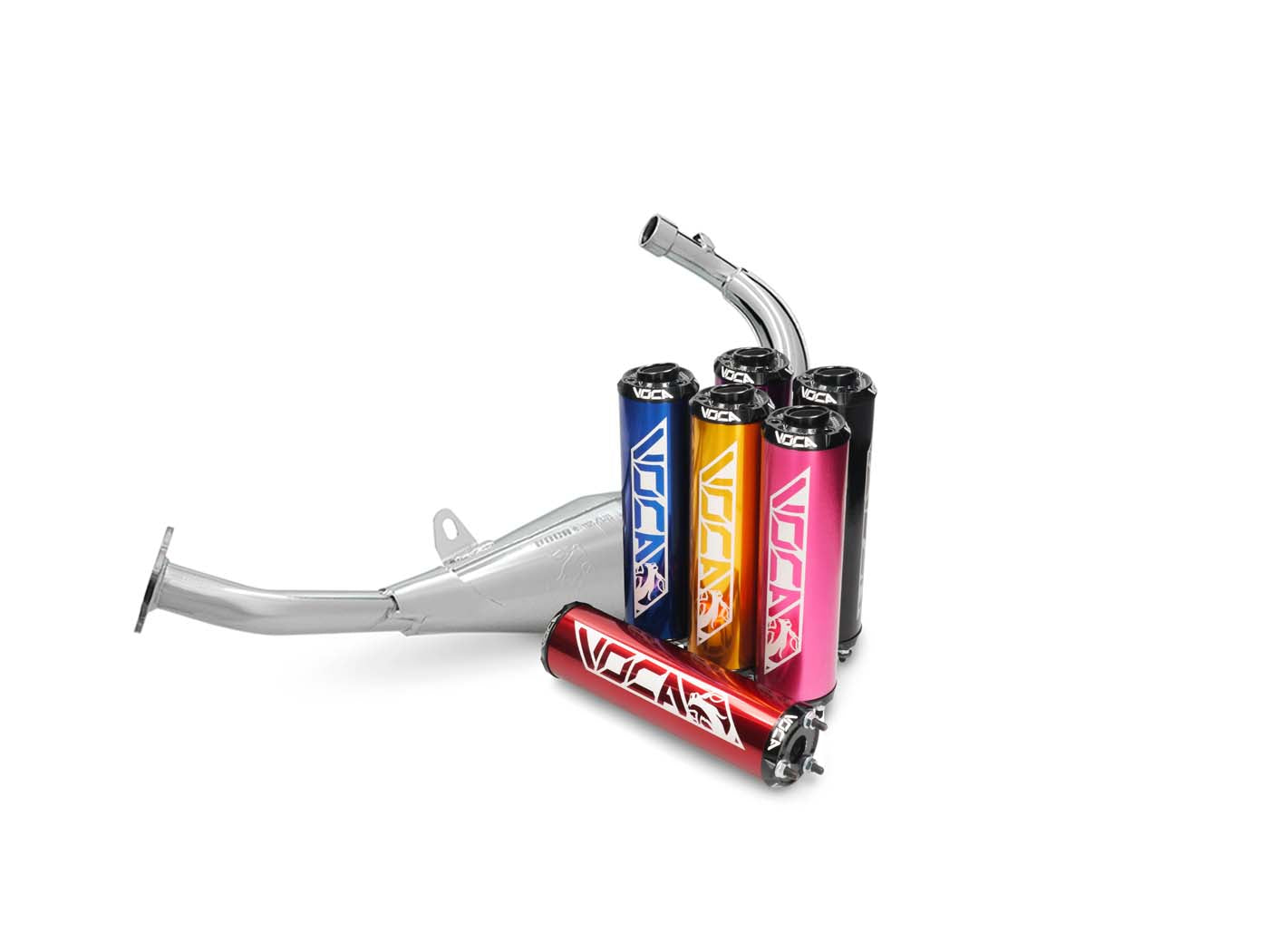 Eșapament Voca Racing cromat 50/70cc pentru Rieju, Motorhispania, Beta, Peugeot, HM-Moto și alte modele Minarelli AM6