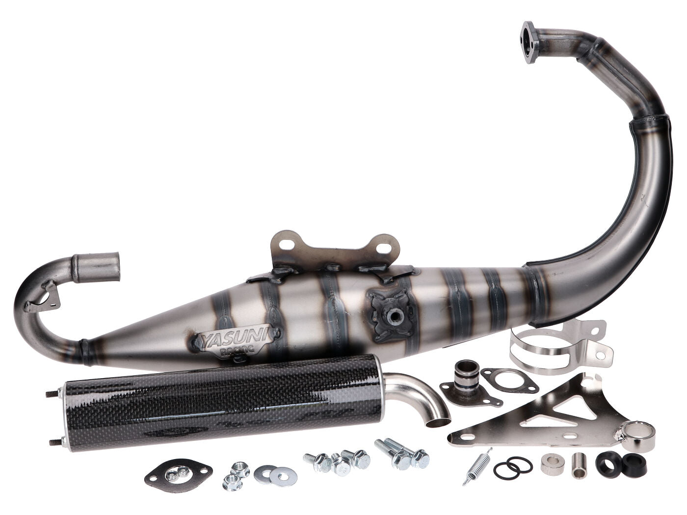 Eșapament Yasuni Carrera 10 aspect carbon pentru MBK, Yamaha, Aprilia și alte modele Minarelli vertical